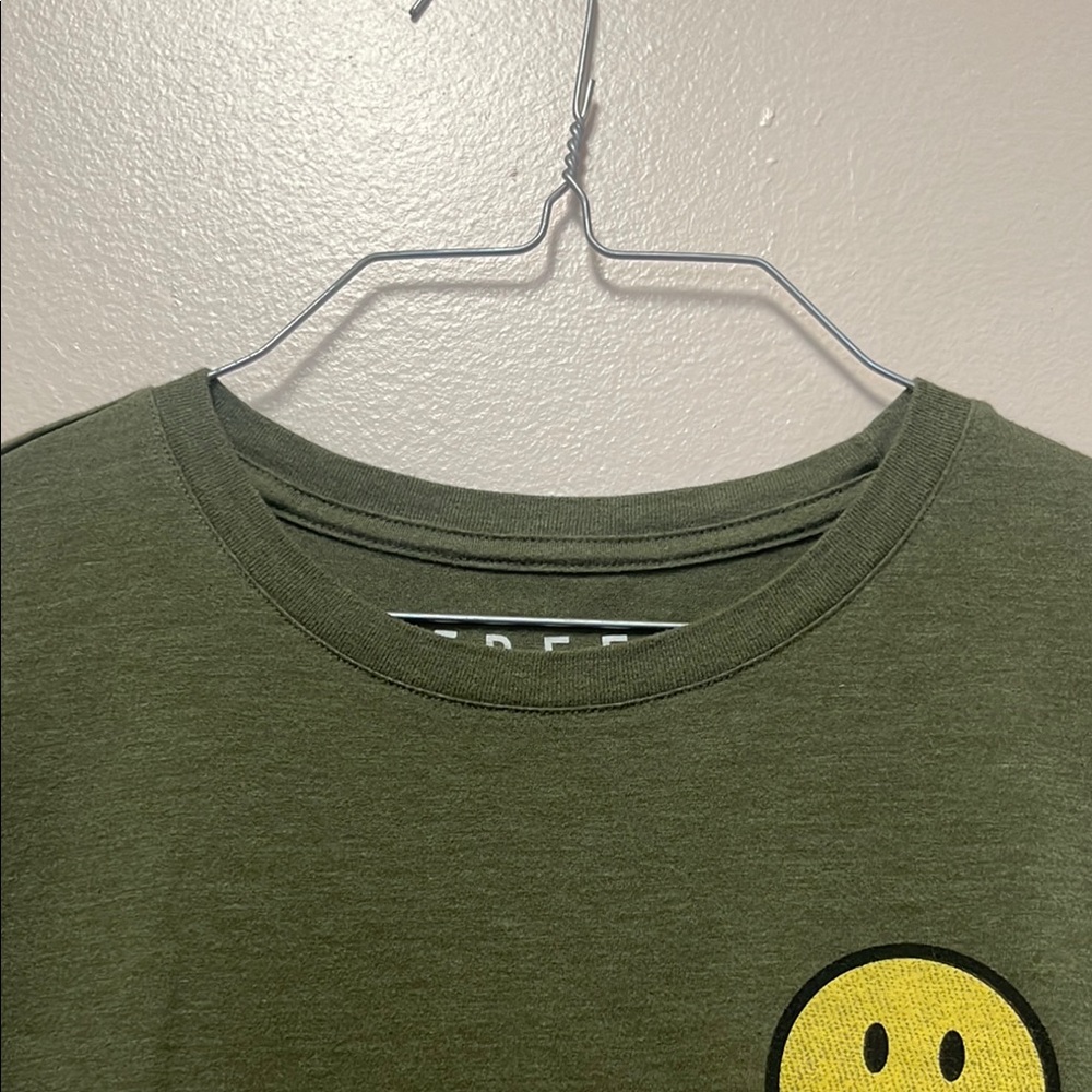 Olive Green T-Shirt with Smiley Face Graphic - Picture 4 of 6